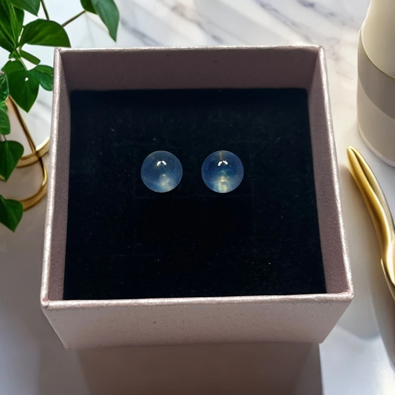 天然正品海蓝宝圆珠耳钉s925银针女款时尚百搭海蓝色镶嵌款耳饰品