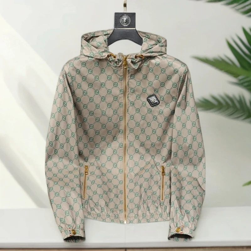 潮牌花色夹克衫外套男秋季薄款欧洲站字母防风连帽冲锋衣茄克褂子