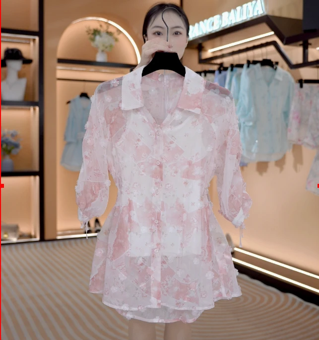 “蔷薇”乔法式春夏慵懒感中长款宽松休闲衬衫套装 F083