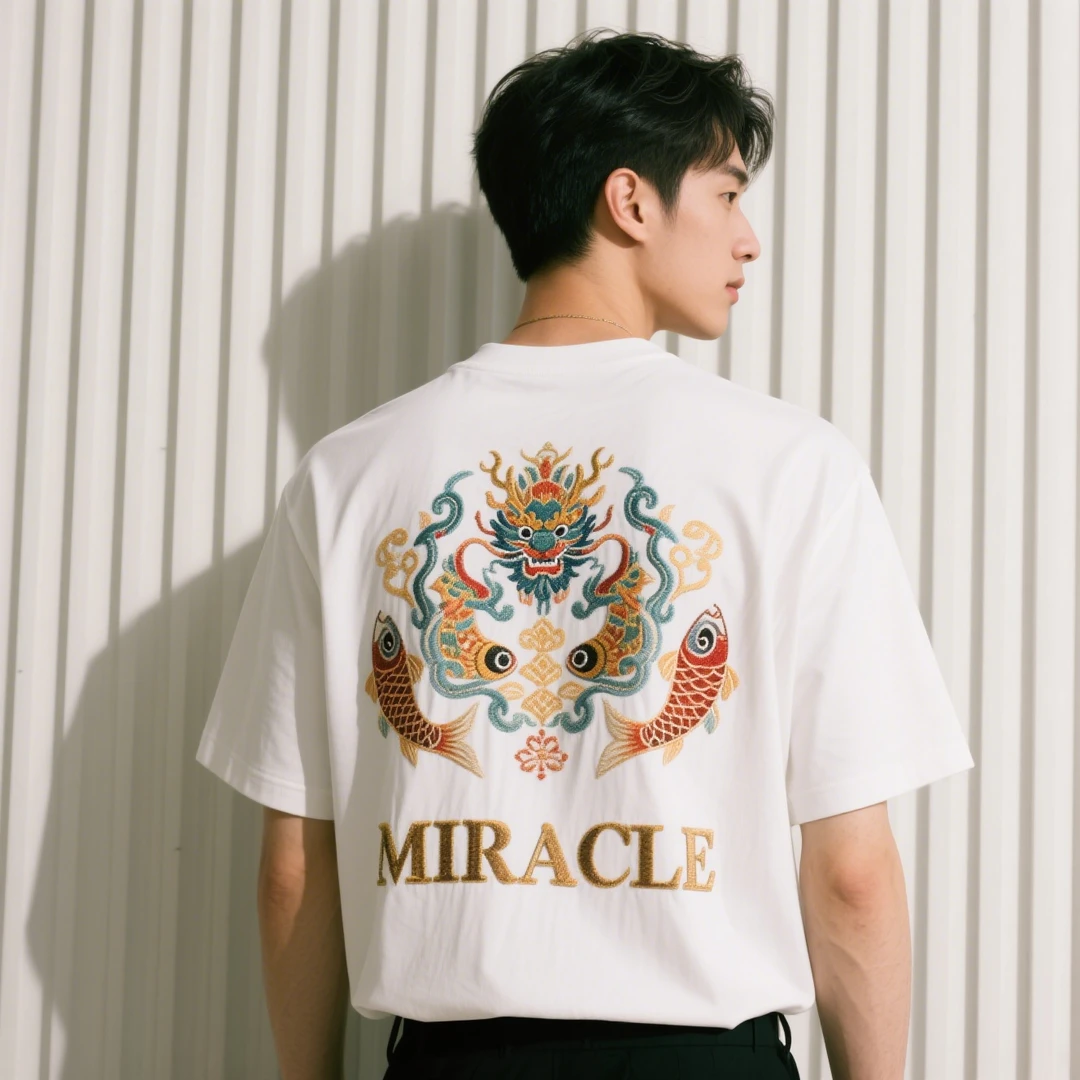 国潮龙鱼夏季潮牌男士t恤短袖凉感纯棉吸汗透气男生青年青少年