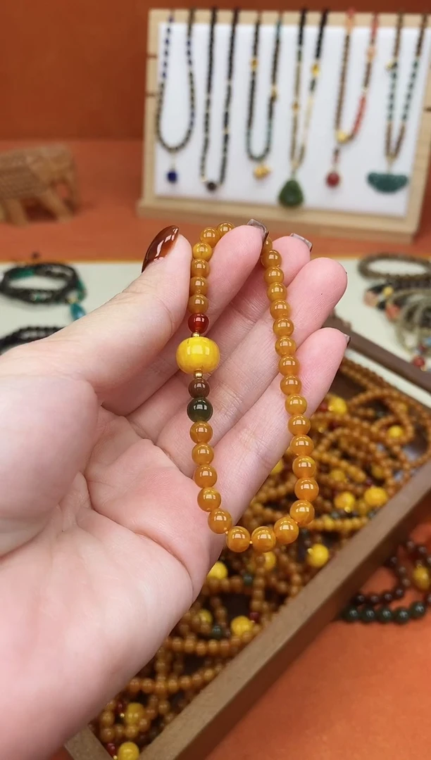 手链蜜蜡未镶嵌单圈蜜蜡05和田玛瑙手串