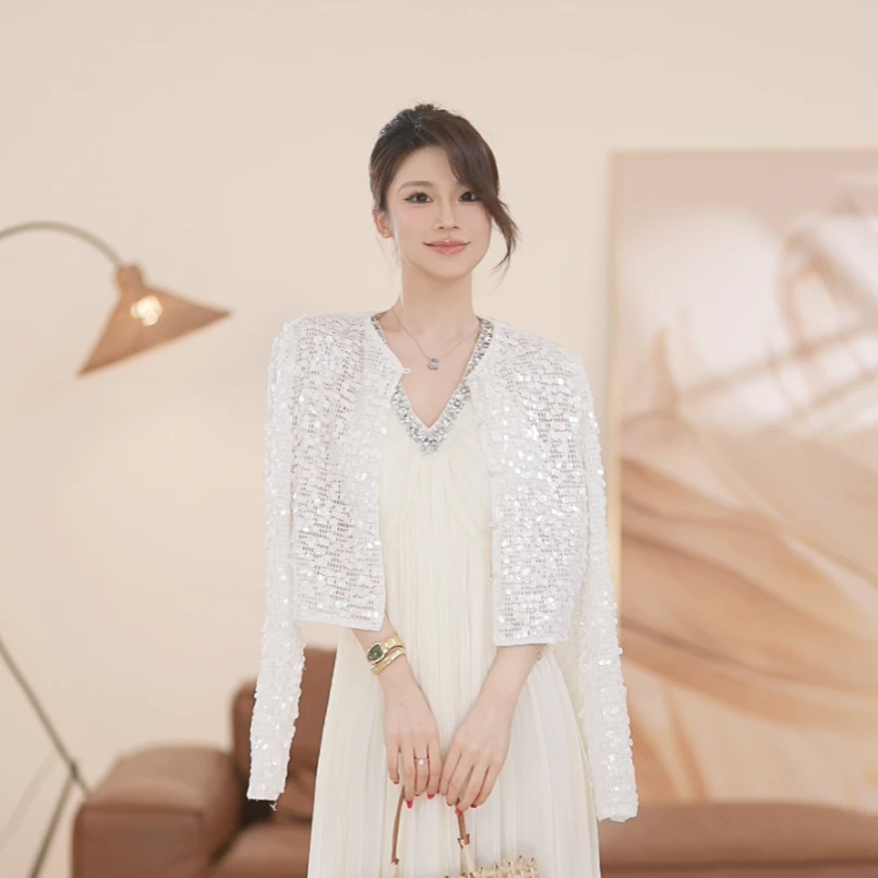 【UU】法式气质名媛重工闪粉亮片纯色外衣HY307