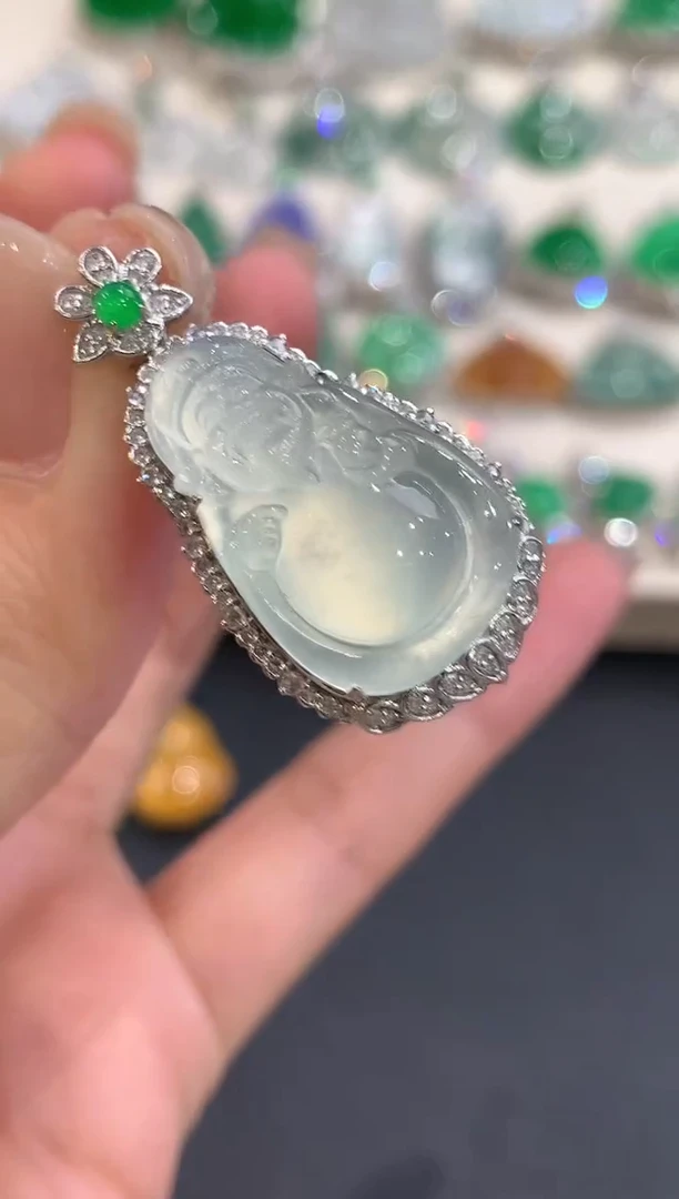 吊坠(不含链)18K金镶嵌翡翠a133