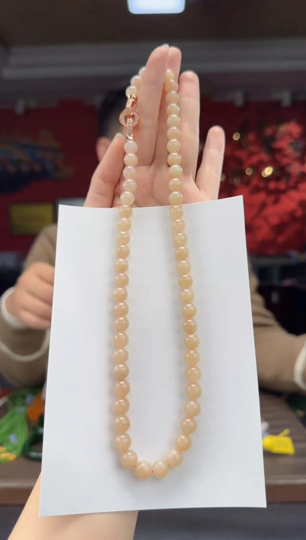 颈饰未镶嵌和田玉藕粉妈妈链卡8