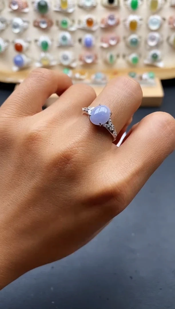 银S925镶嵌戒指翡翠缅甸天然A货翡翠1 5-9