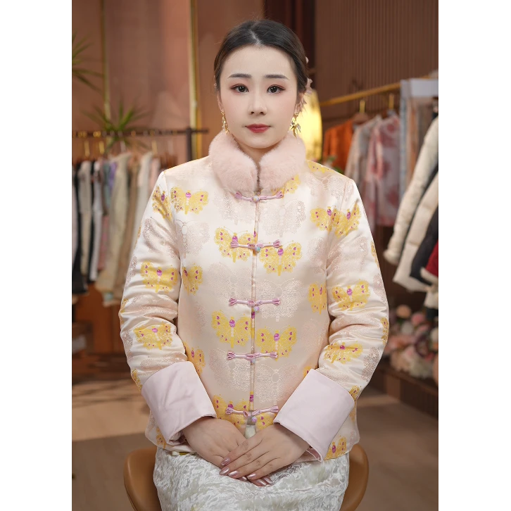 《 烟云漫-棉服》新中式提花复古国风休闲百搭高定毛领棉服