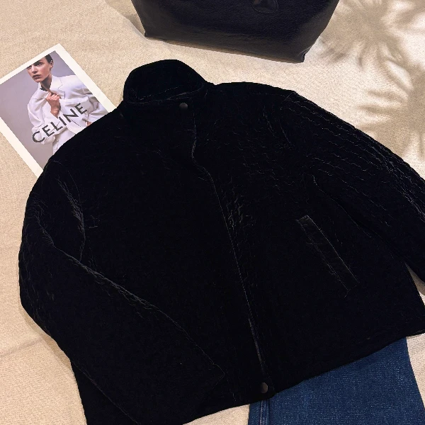 chalan 冬款丝绒压纹机车短棉服质感外套H25D0219