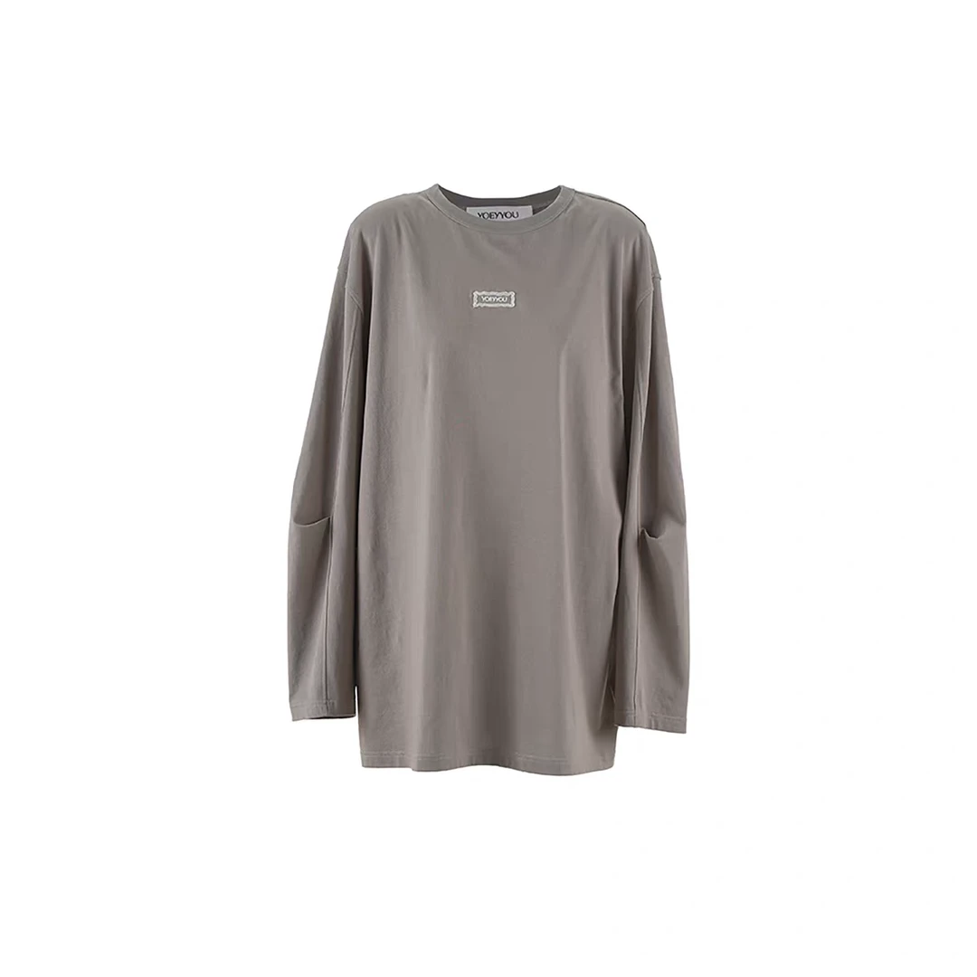 YOEYYOU修身型立领长袖细绒刺绣长袖T恤秋冬长款秋季套头