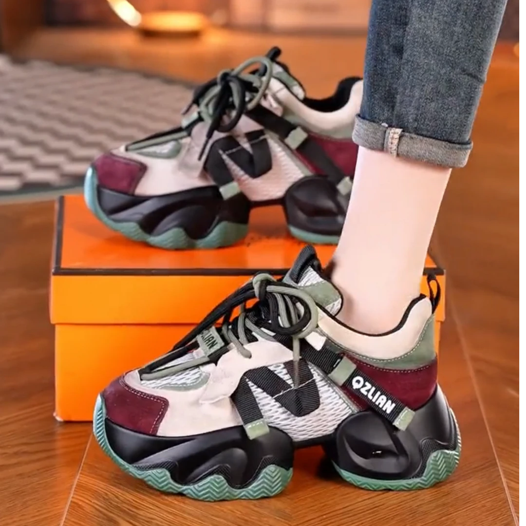 显脚小老爹鞋女2025春夏新款百搭增高女鞋网面透气运动鞋