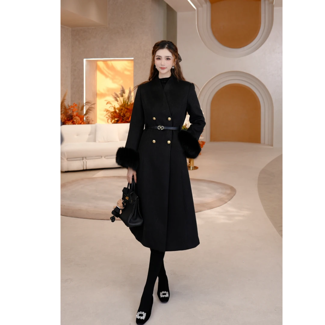 COCO BECCI【夜巴黎】90白鸭狐狸毛奢华羽绒毛呢外套CFLJD200294