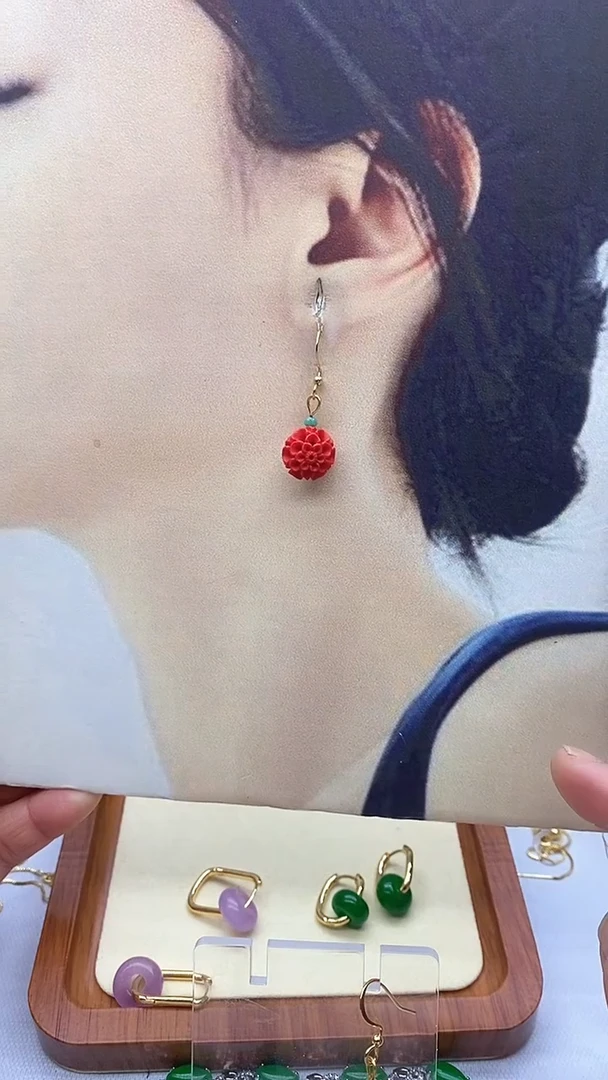 【闪购商品】查罗石耳饰银S925镀金镶嵌87