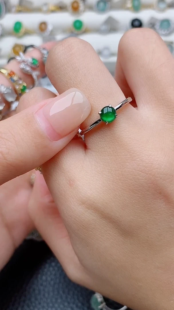 银S925镶嵌戒指翡翠爱*丝正品 纯天然翡翠