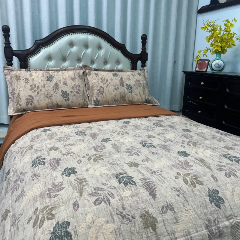 双层纱新疆棉夏被四件套--佰草集咖