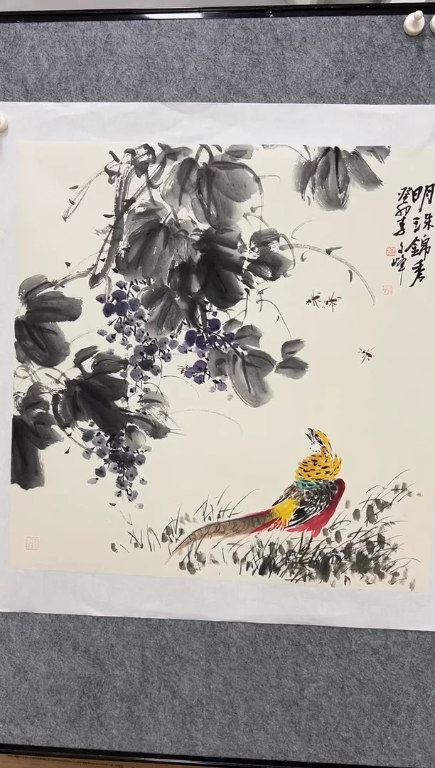 国画李文峰四尺斗方花鸟作品