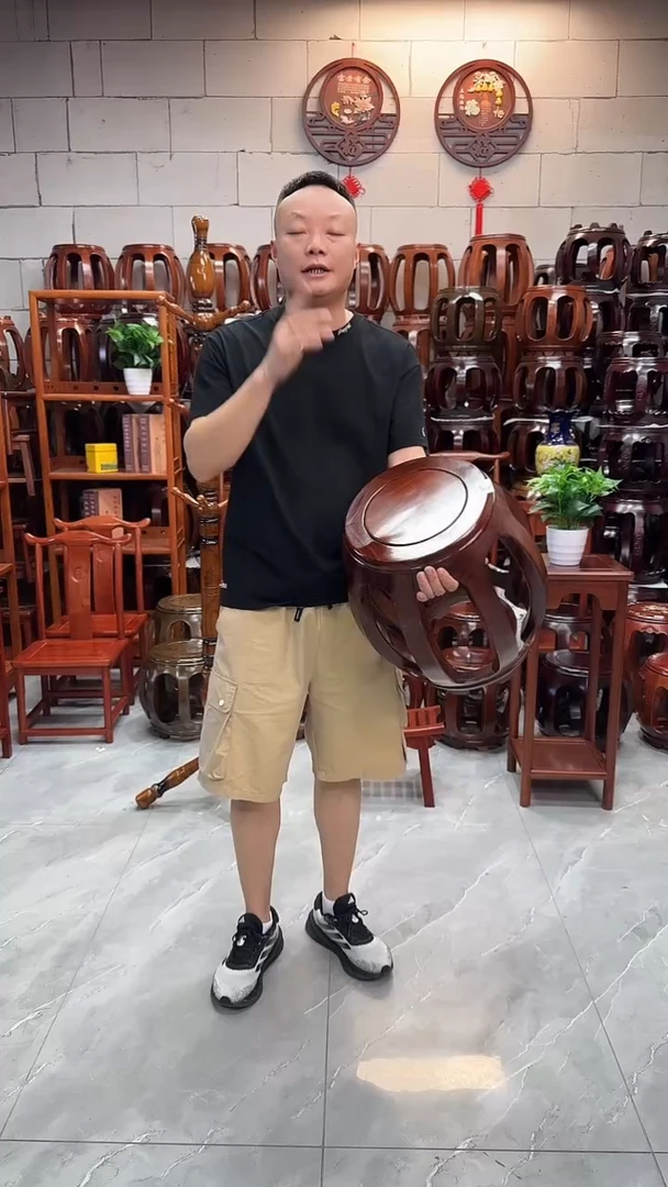 花梨木类家具【微瑕】胡桃色大号鼓凳单个2号