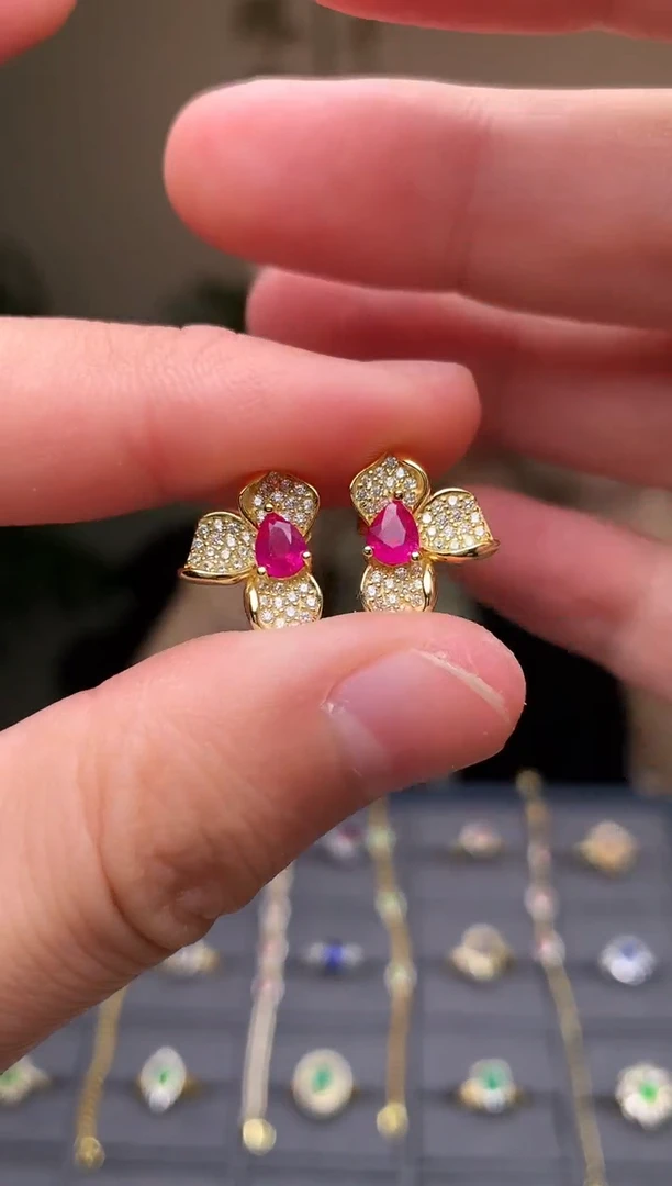 银S925镶嵌耳饰红宝石耳饰