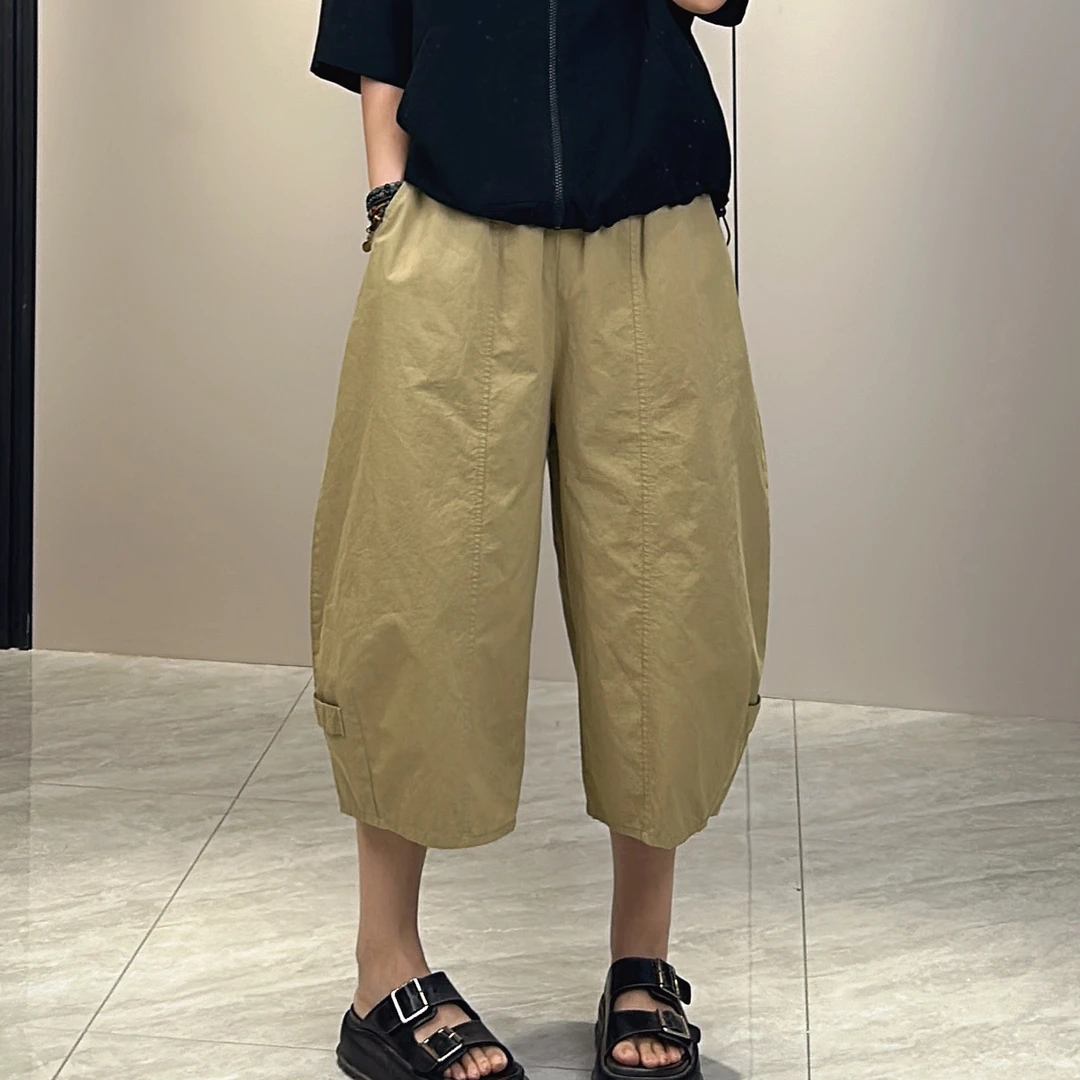 8分裤纯棉休闲裤纯色百搭宽松版型夏款松紧腰显瘦阔腿