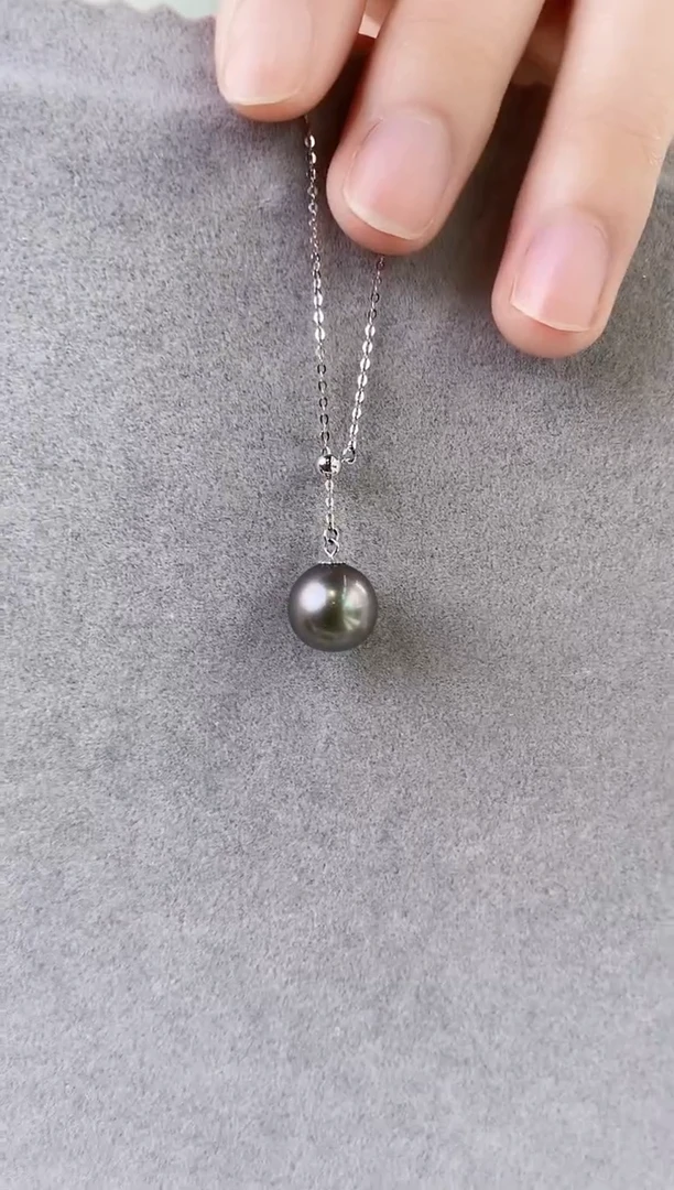 【闪购商品】海水珍珠项链18K金镶嵌9-10大溪地黑珍珠项链