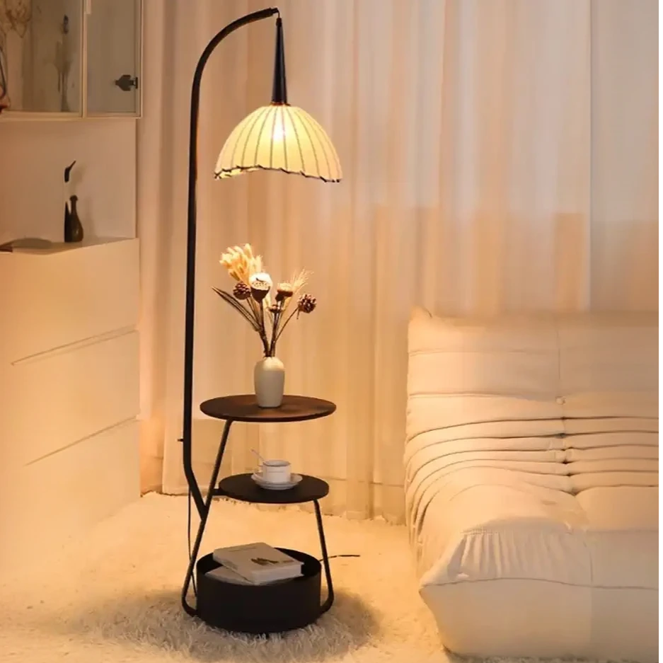 中古风钓鱼落地灯客厅沙发旁高级感卧室床头柜置物一天无线充台灯