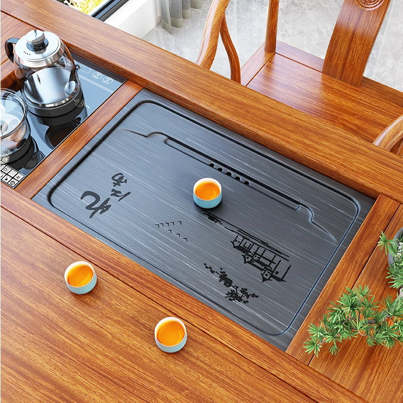 天然皇庭玉石整块原石雕刻纯手工打磨嵌入式家用办公可定制石茶盘