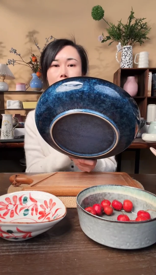 11英寸窑变蓝大汤碗微瑕