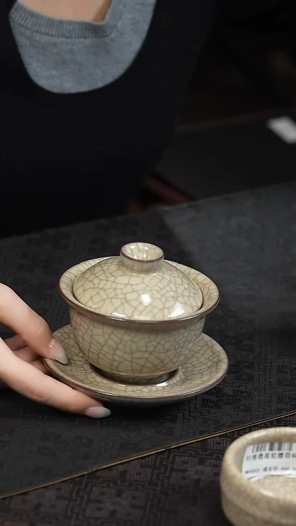 瓷深*叶维德 哥窑 元宝盖碗