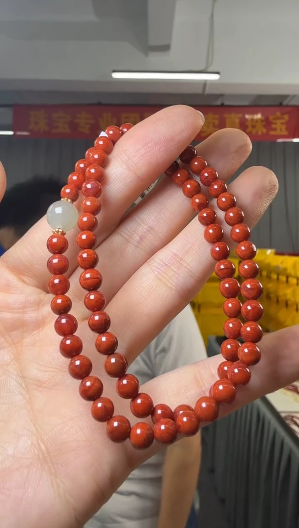 手串银S925镶嵌南红玛瑙南红圆珠约5mm+双圈手串