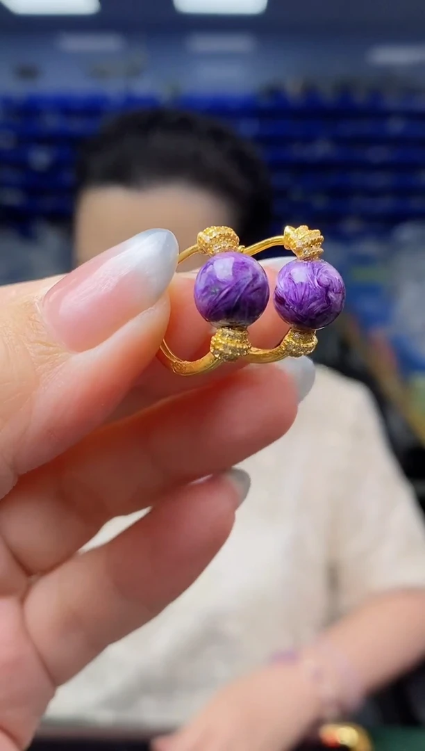 查罗石（紫龙晶）银S925镶嵌耳饰K2562