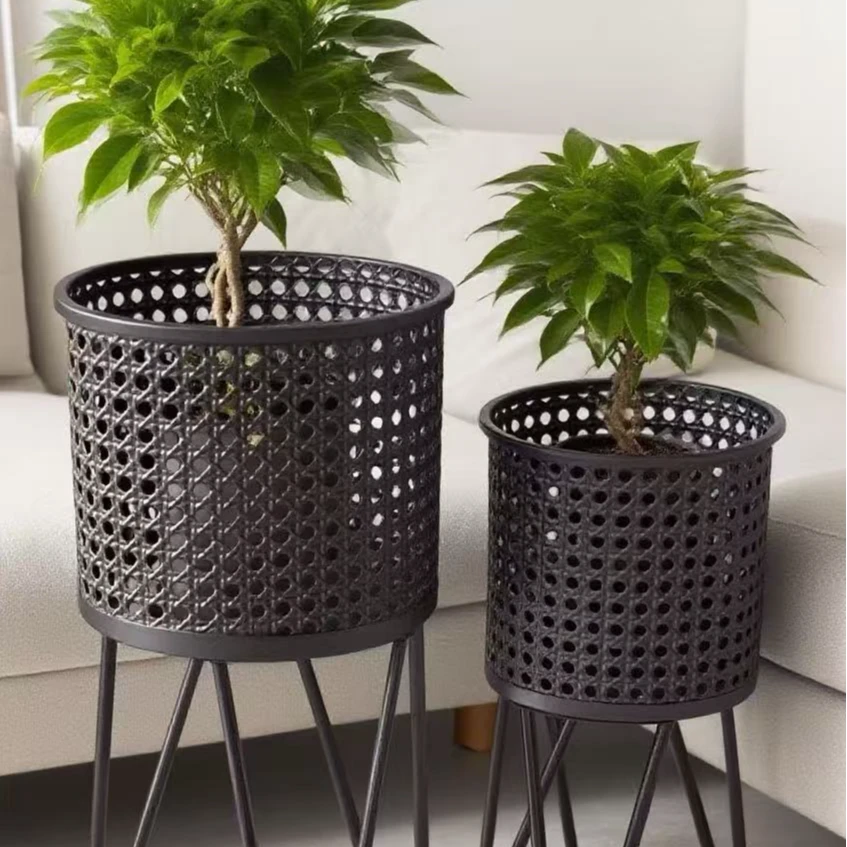 复古铁艺植物三脚架花盆展示架收纳筐落地式植物花架