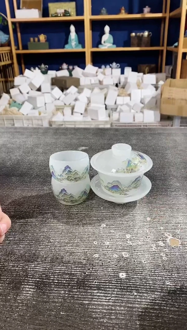 【闪购商品】其他千里江山琉璃三才盖碗+2杯