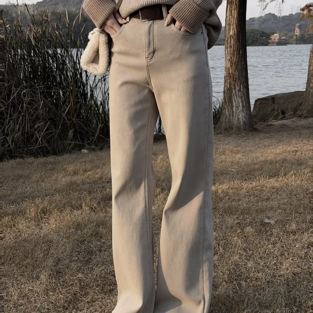 HELA AOMI “卡其牛仔”配腰带修身直筒阔腿牛仔裤CY5DC62448