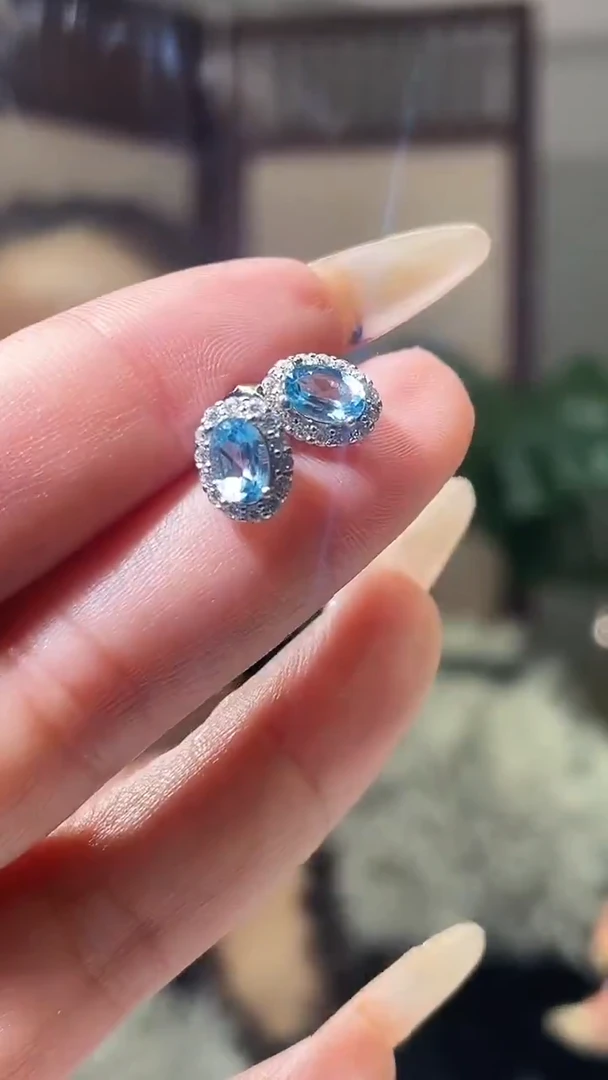 银S925镀金镶嵌托帕石耳饰【福利】