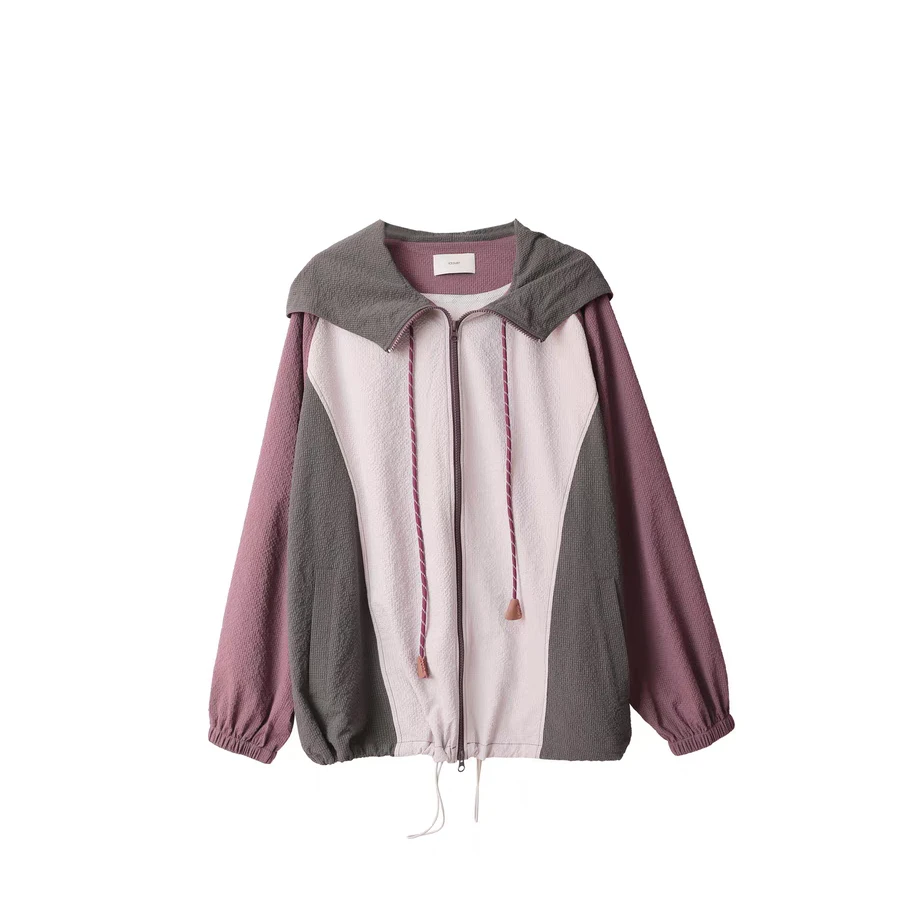 ICE 25春夏新品拼色抽绳拉链休闲运动薄款外套女士