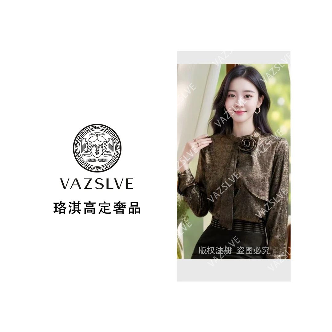 【VAZSLVE/珞淇高定】纯色针织圆领法式长袖衬衫#1965