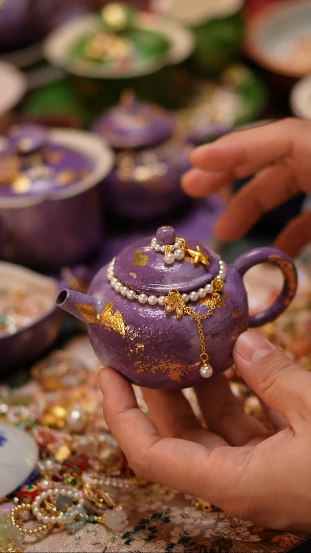 【闪购商品】紫色大漆泡茶壶+提溜+链子