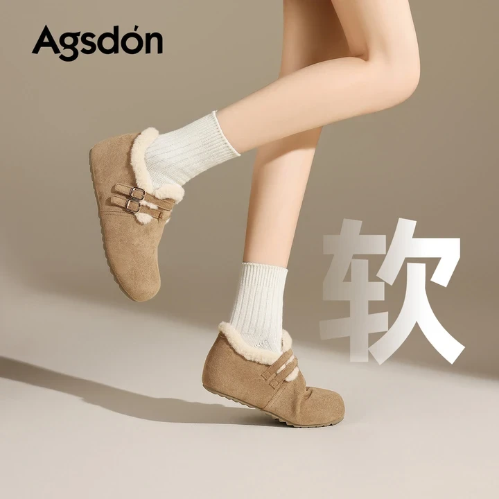 /奥古狮登加绒勃肯鞋女2025新款冬季厚底百搭保暖低帮棉鞋一脚蹬Q