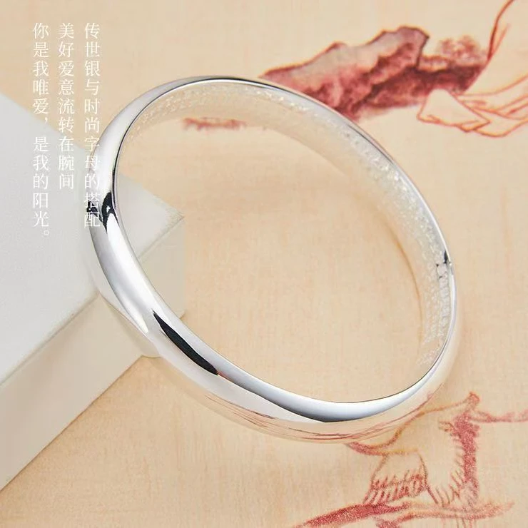 足银手镯 光面心经闭口轻职风民族风简约手工