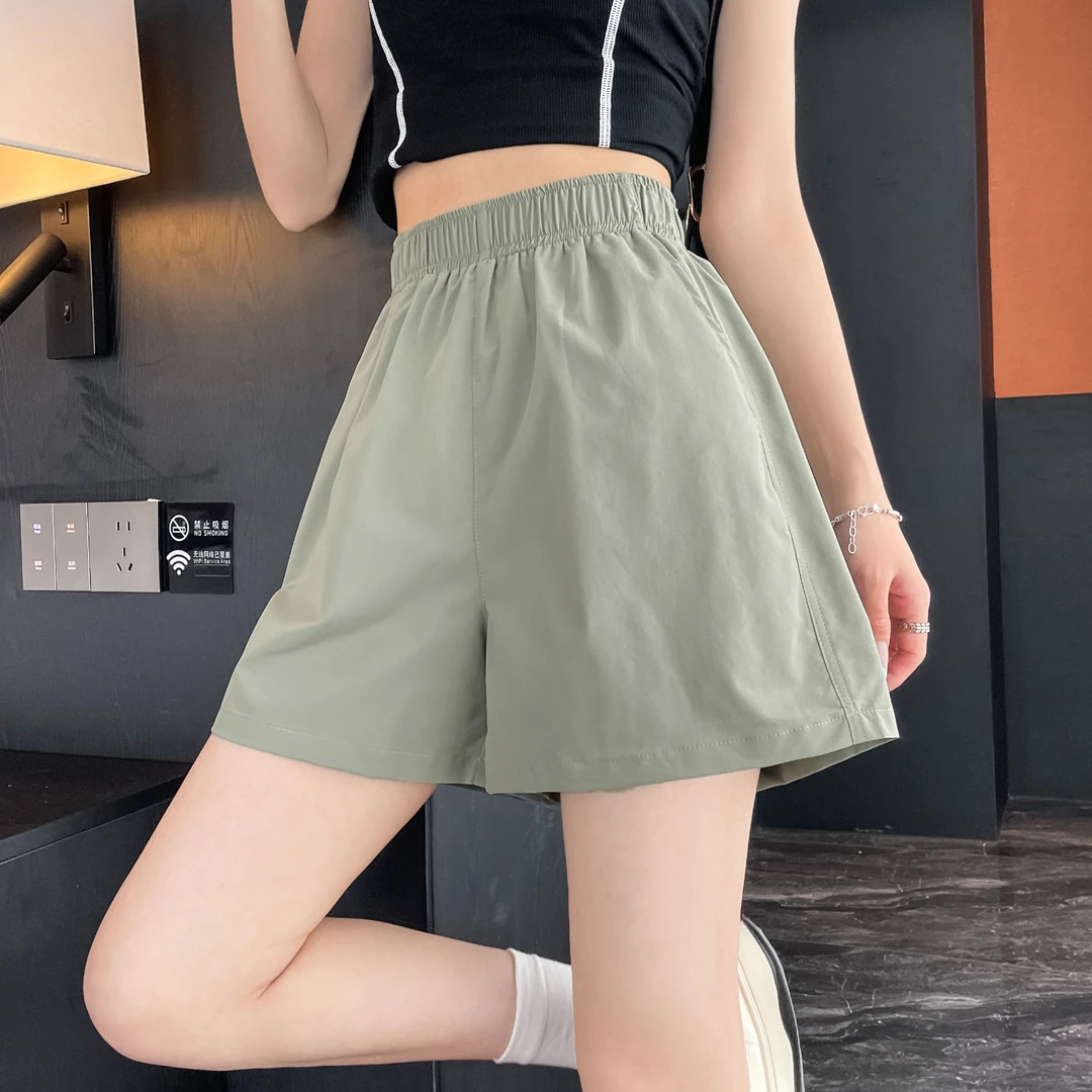 冰丝速干短裤女外穿夏季薄款2025新款高腰阔腿休闲运动三分热裤子