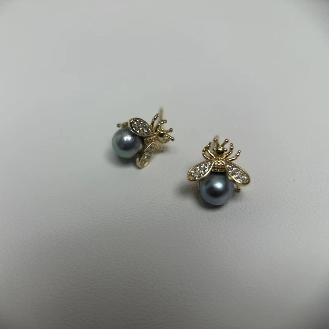 天然海水珍珠akoya真多麻色6.5-8.5mmS925银耳饰合集（直发无证书）