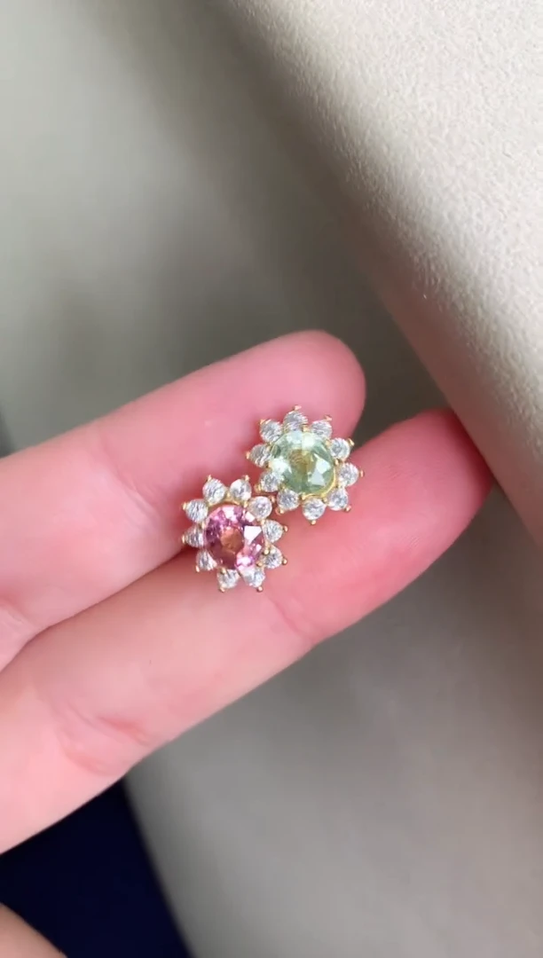 耳饰银S925镶嵌碧玺耳饰