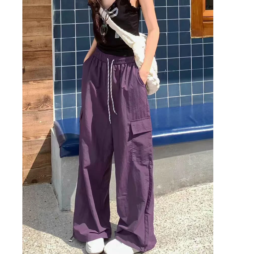 2025新款七色速干工装裤女夏季薄款美式嘻哈跳舞运动直筒阔腿裤
