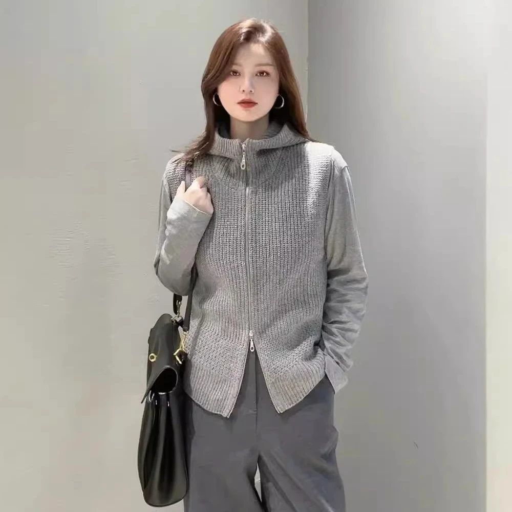 【商场同款】2025秋款毛衣马甲双拉链针织衫连帽背心外套女5499273