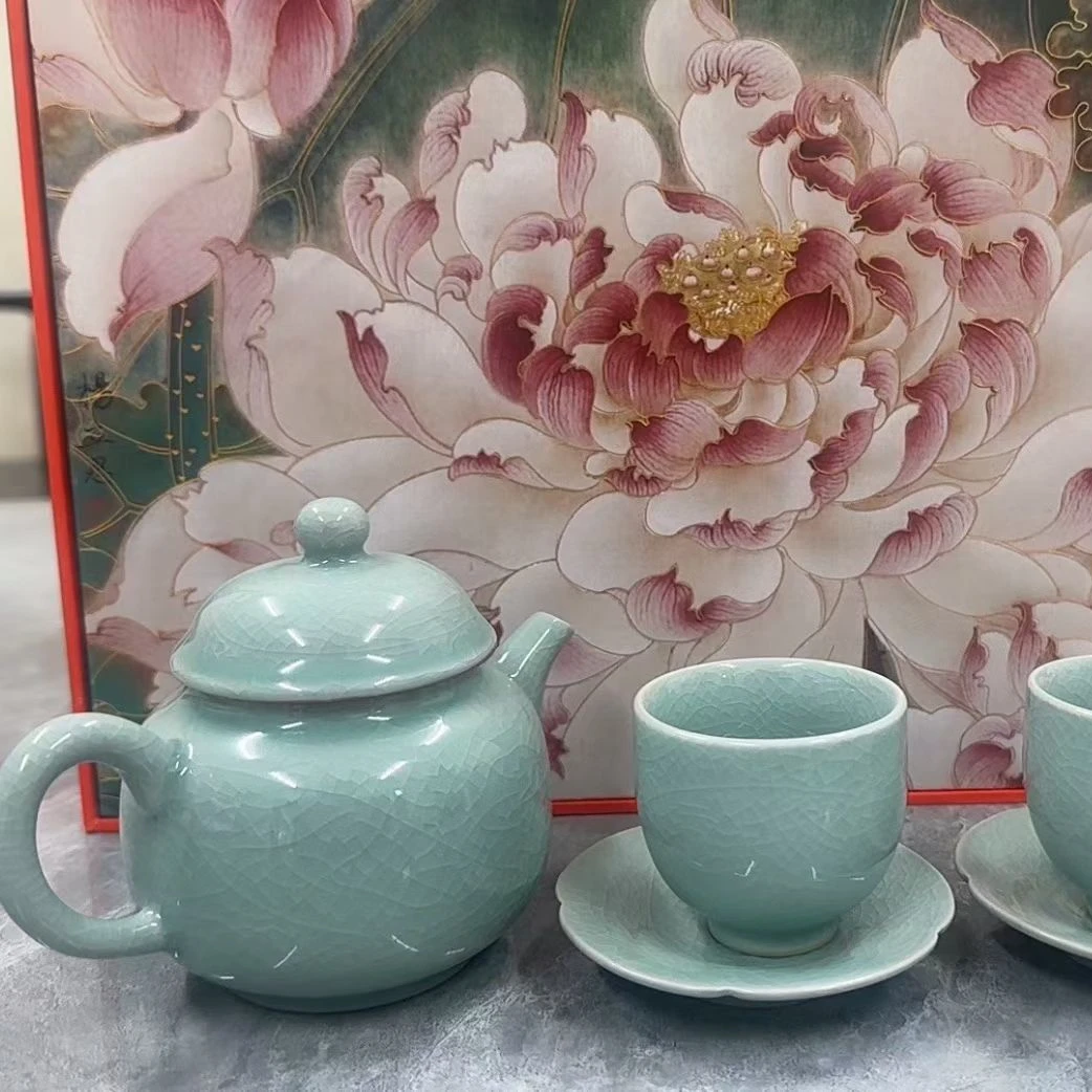 汝瓷中秋茶具套组卵青中式茶具礼盒装