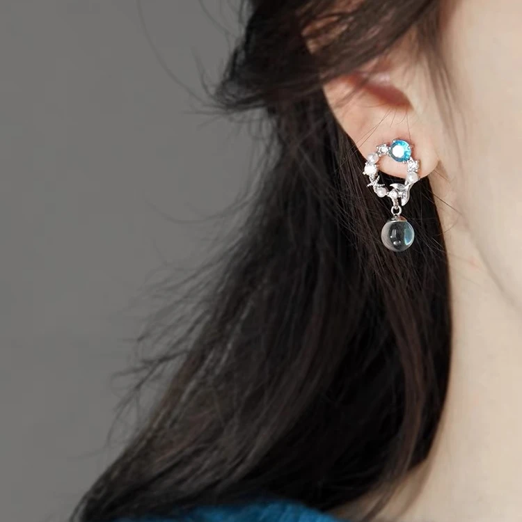 铜合金耳饰 银色日韩简约蓝色耳环气质时尚个性耳饰N2810