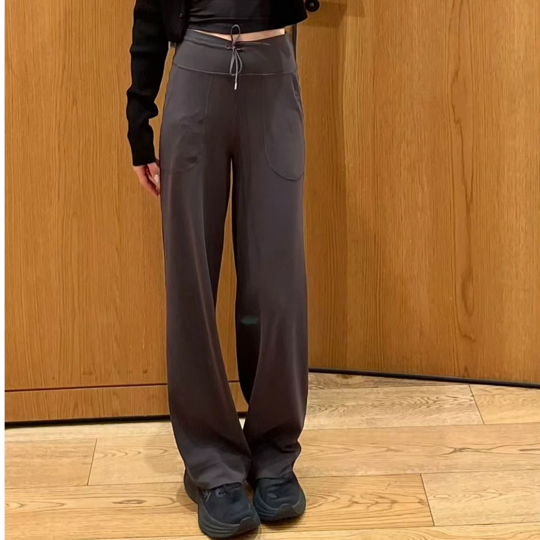 Iu(一毛毛一样样)阔腿裤运动高腰瑜伽裤抽绳高腰垂感直筒裤