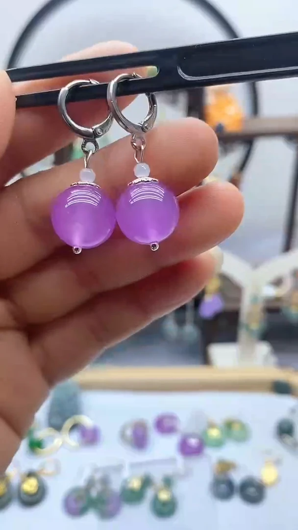 石英质玉（非洲翠）14K金镶嵌耳饰156