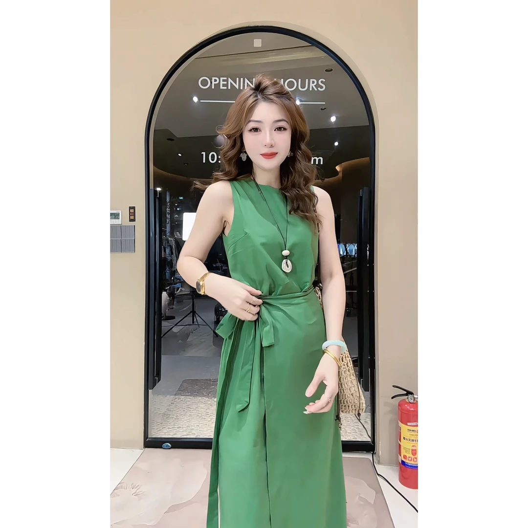 涵儿家 法式高级感绑带修身无袖背心连衣裙