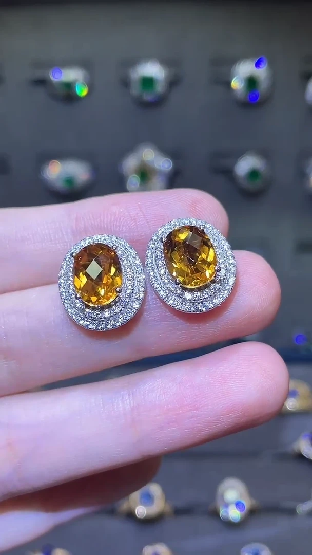 紫晶耳饰银S925镶嵌3.7ct