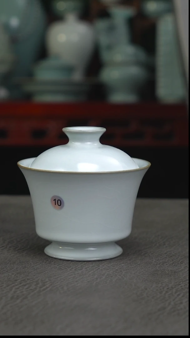 月白釉10号马蹄盖碗  有瑕简包-二