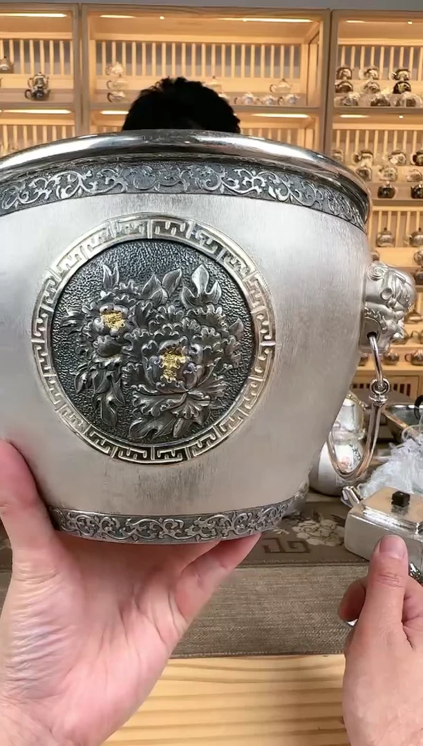 【闪购商品】足银999牡丹四兽面门海茶洗茶海